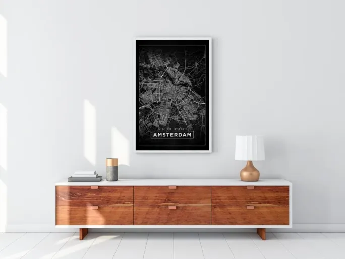 Kort - Amsterdam - Sort Plakat (21x29.7 cm (A4))