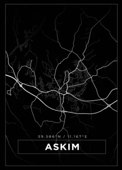 Kort - Askim - Sort Plakat (21x29.7 cm (A4))