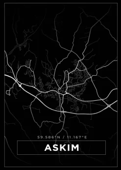 Kort - Askim - Sort Plakat (21x29.7 cm (A4))