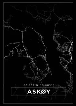 Kort - Askøy - Sort Plakat (21x29.7 cm (A4))