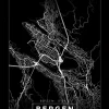 Kort - Bergen - Sort Plakat (21x29.7 cm (A4))