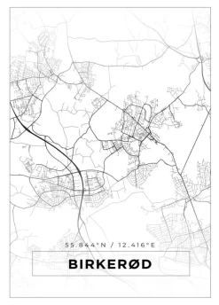 Kort - Birkerød - Hvid Plakat (21x29.7 cm (A4))