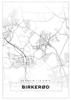 Kort - Birkerød - Hvid Plakat (21x29.7 cm (A4))