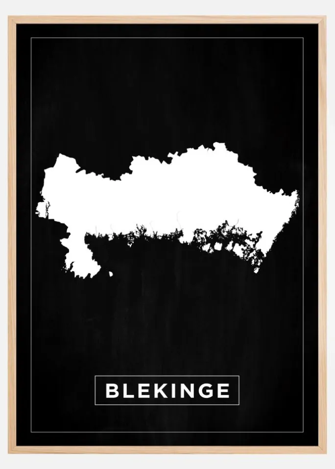 Kort - Blekinge - Sort Plakat (21x29.7 cm (A4))
