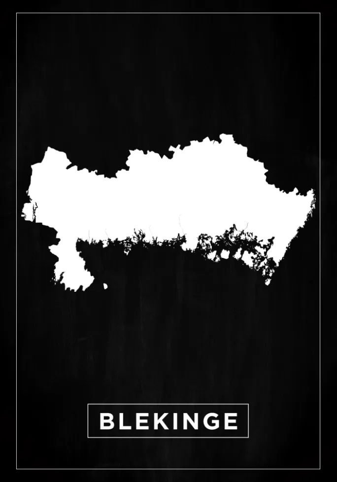 Kort - Blekinge - Sort Plakat (21x29.7 cm (A4))
