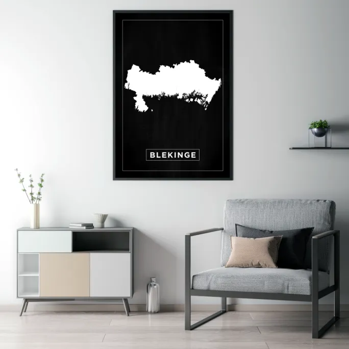 Kort - Blekinge - Sort Plakat (21x29.7 cm (A4))