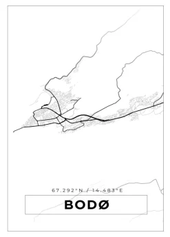 Kort - Bodø - Hvid Plakat (21x29.7 cm (A4))