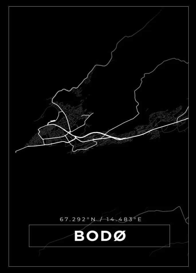 Kort - Bodø - Sort Plakat (21x29.7 cm (A4))