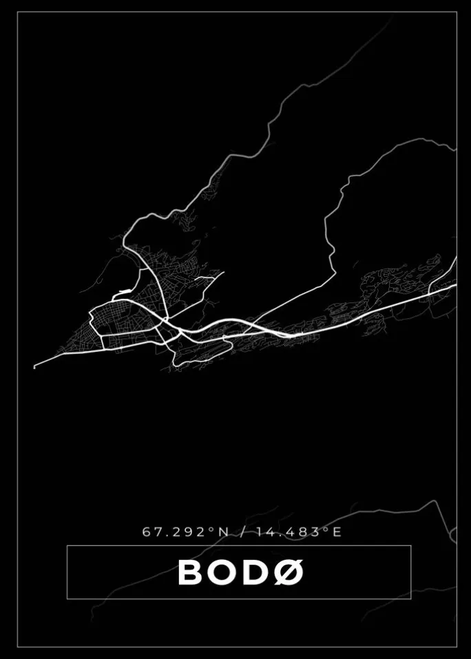 Kort - Bodø - Sort Plakat (21x29.7 cm (A4))