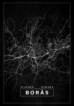 Kort - Borås - Sort Plakat (21x29.7 cm (A4))