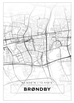 Kort - Brøndby - Hvid Plakat (21x29.7 cm (A4))