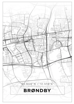 Kort - Brøndby - Hvid Plakat (21x29.7 cm (A4))
