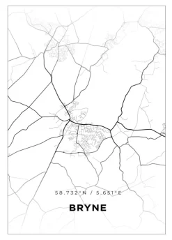 Kort - Bryne - Hvid Plakat (21x29.7 cm (A4))