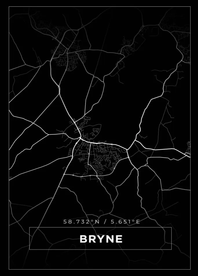 Kort - Bryne - Sort Plakat (21x29.7 cm (A4))