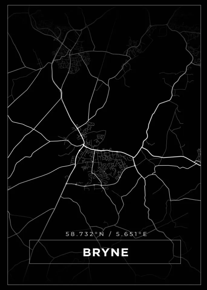 Kort - Bryne - Sort Plakat (21x29.7 cm (A4))