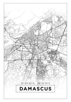 Kort - Damascus - Hvid Plakat (21x29.7 cm (A4))
