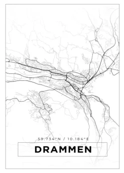 Kort - Drammen - Hvid Plakat (21x29.7 cm (A4))