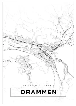 Kort - Drammen - Hvid Plakat (21x29.7 cm (A4))
