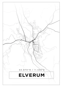 Kort - Elverum - Hvid Plakat (21x29.7 cm (A4))