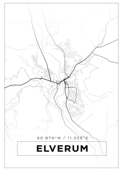 Kort - Elverum - Hvid Plakat (21x29.7 cm (A4))
