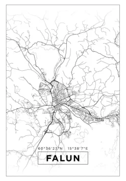 Kort - Falun - Hvid Plakat (21x29.7 cm (A4))