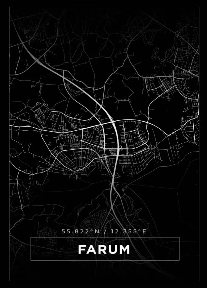 Kort - Farum - Sort Plakat (21x29.7 cm (A4))