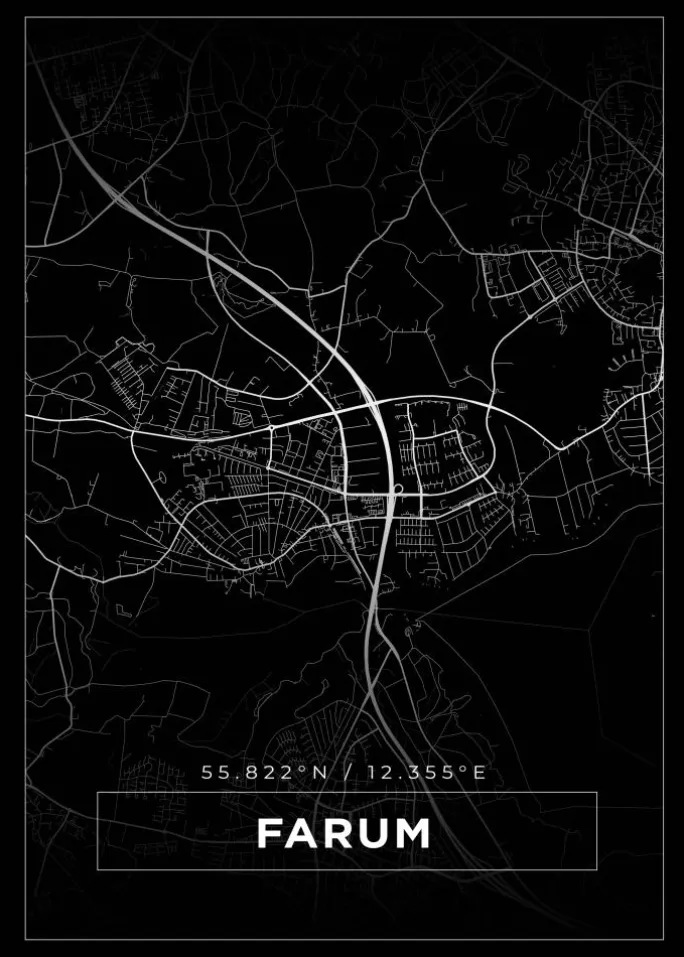 Kort - Farum - Sort Plakat (21x29.7 cm (A4))