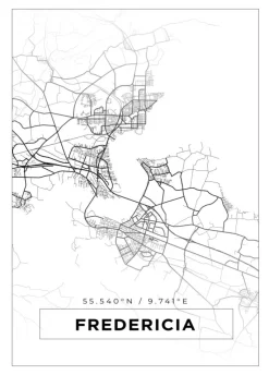 Kort - Fredericia - Hvid Plakat (21x29.7 cm (A4))