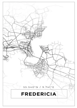 Kort - Fredericia - Hvid Plakat (21x29.7 cm (A4))