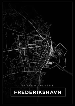 Kort - Frederikshavn - Sort Plakat (21x29.7 cm (A4))