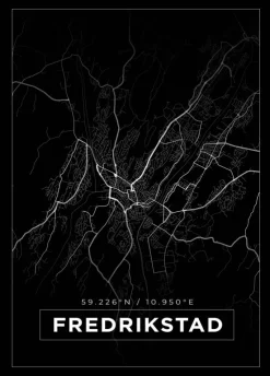 Kort - Fredrikstad - Sort Plakat (21x29.7 cm (A4))