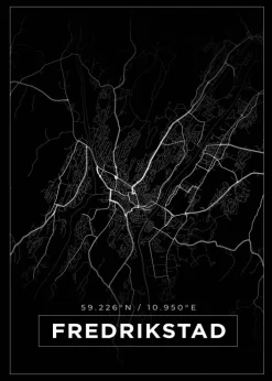 Kort - Fredrikstad - Sort Plakat (21x29.7 cm (A4))