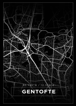 Kort - Gentofte - Sort Plakat (21x29.7 cm (A4))