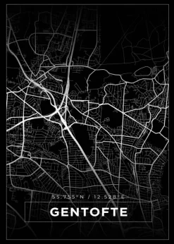 Kort - Gentofte - Sort Plakat (21x29.7 cm (A4))