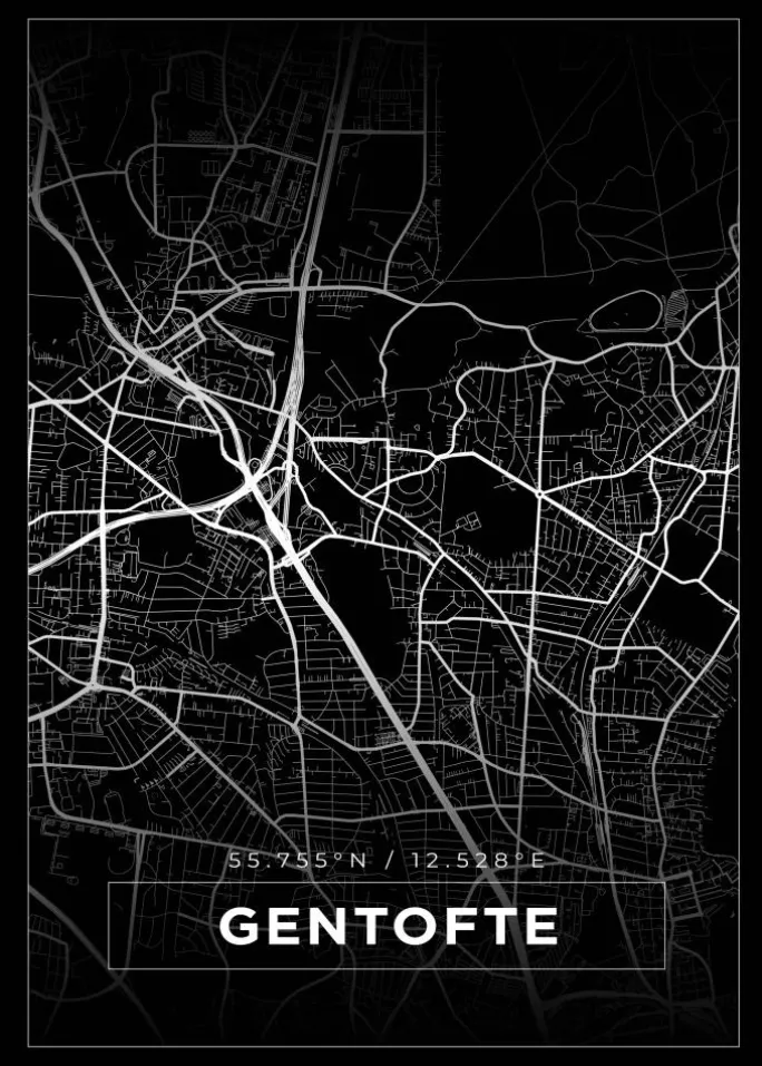 Kort - Gentofte - Sort Plakat (21x29.7 cm (A4))