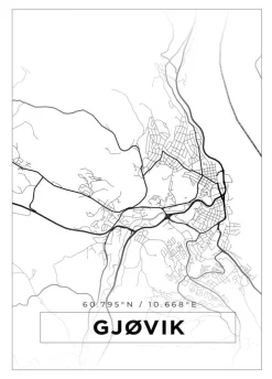 Kort - Gjøvik - Hvid Plakat (21x29.7 cm (A4))