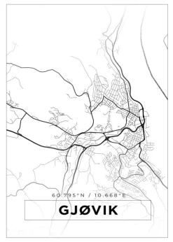 Kort - Gjøvik - Hvid Plakat (21x29.7 cm (A4))