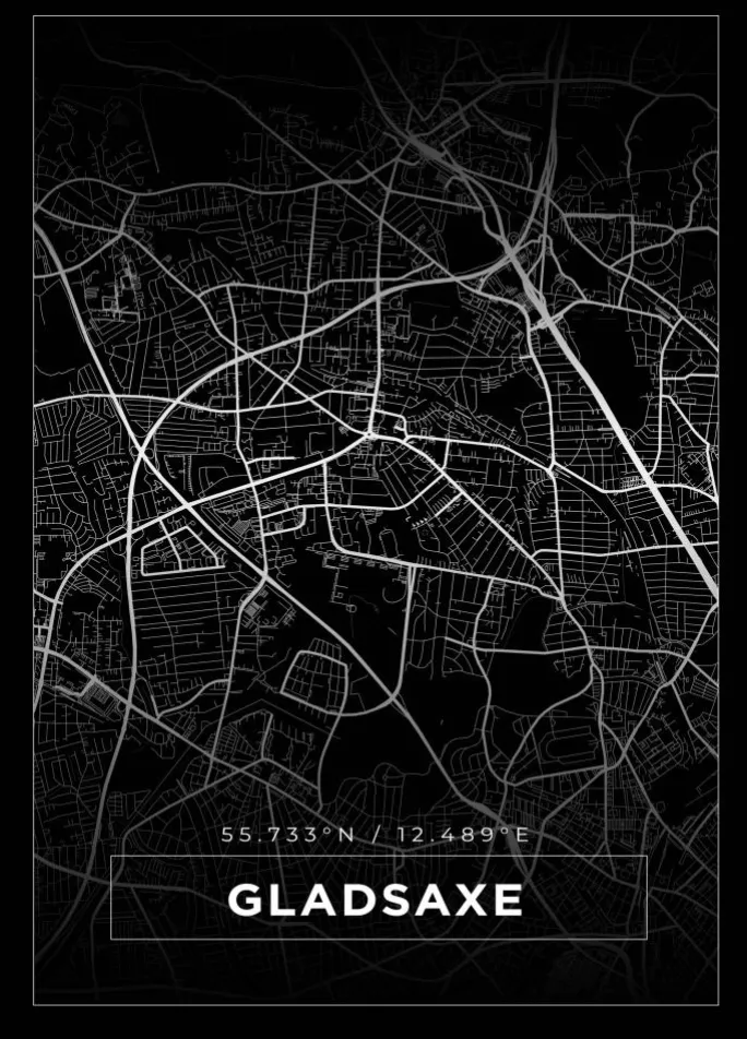 Kort - Gladsaxe - Sort Plakat (21x29.7 cm (A4))