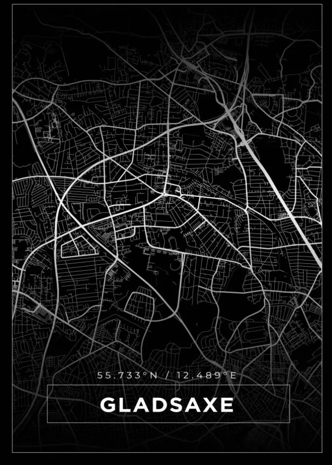 Kort - Gladsaxe - Sort Plakat (21x29.7 cm (A4))