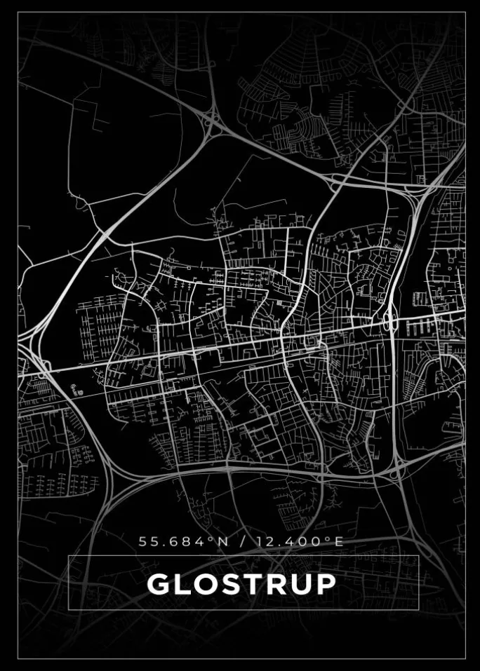 Kort - Glostrup - Sort Plakat (21x29.7 cm (A4))