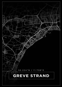 Kort - Greve Strand - Sort Plakat (21x29.7 cm (A4))