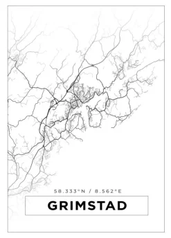 Kort - Grimstad - Hvid Plakat (21x29.7 cm (A4))