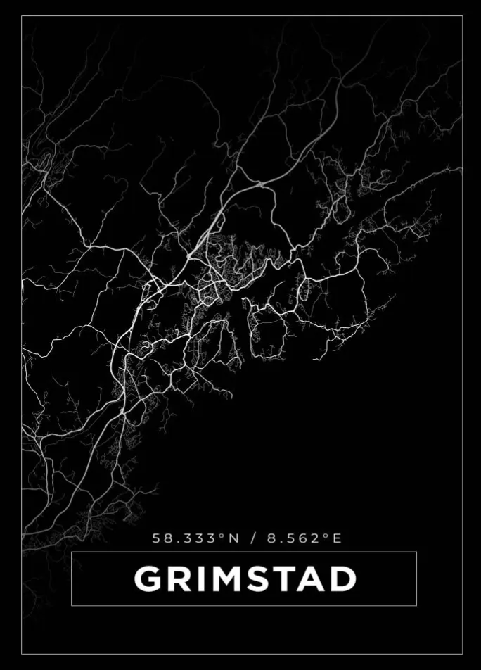 Kort - Grimstad - Sort Plakat (21x29.7 cm (A4))