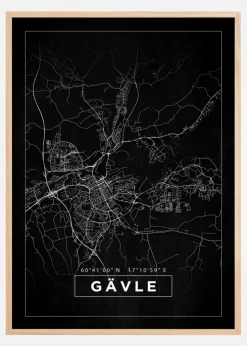 Kort - Gävle - Sort Plakat (21x29.7 cm (A4))
