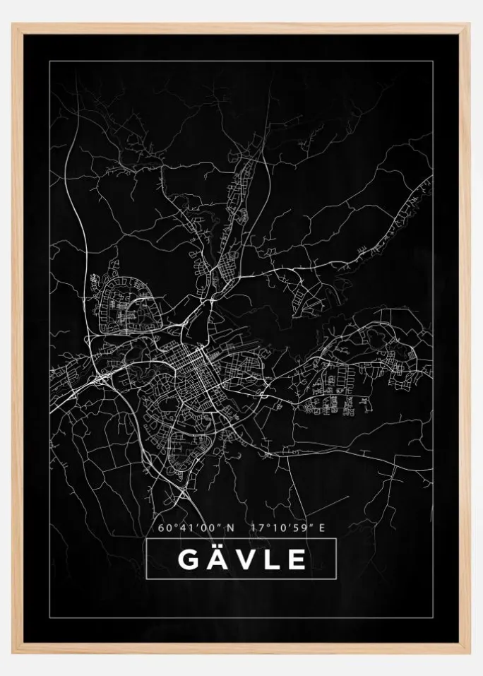 Kort - Gävle - Sort Plakat (21x29.7 cm (A4))
