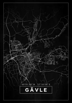 Kort - Gävle - Sort Plakat (21x29.7 cm (A4))
