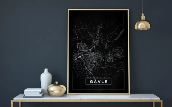 Kort - Gävle - Sort Plakat (21x29.7 cm (A4))