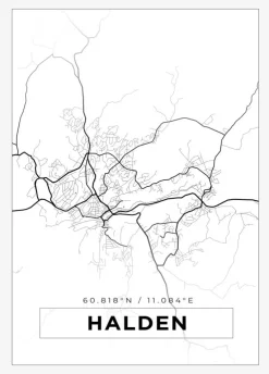 Kort - Halden - Hvid Plakat (21x29.7 cm (A4))