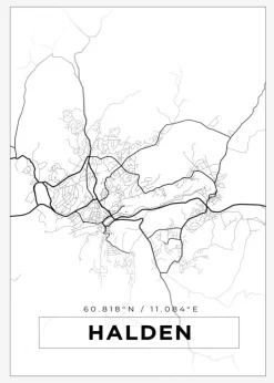Kort - Halden - Hvid Plakat (21x29.7 cm (A4))