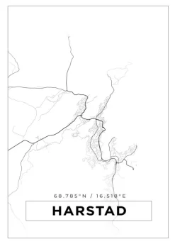 Kort - Harstad - Hvid Plakat (21x29.7 cm (A4))